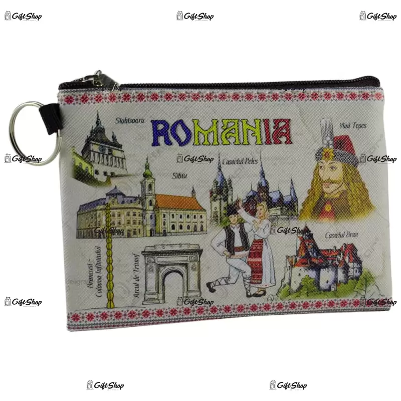 Portofel realizat din material textil si imprimat cu motive traditionale