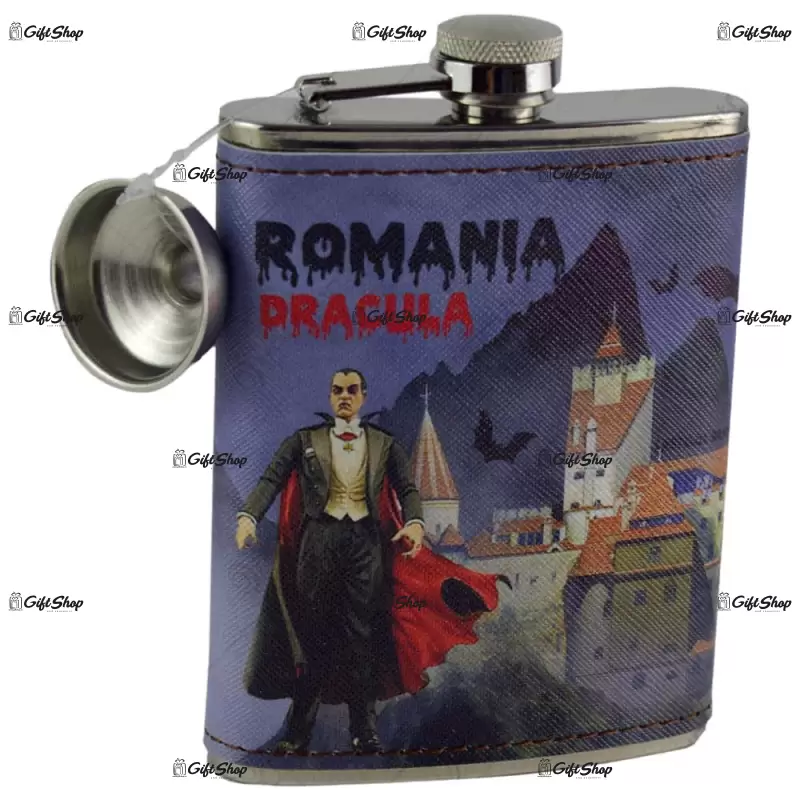 Castelul bran si dracula, sticla realizata din metal cu husa de piele