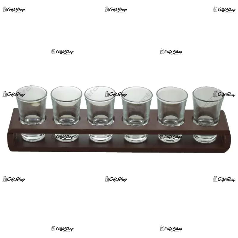 Suport lemn cu 6 pahare de tuica