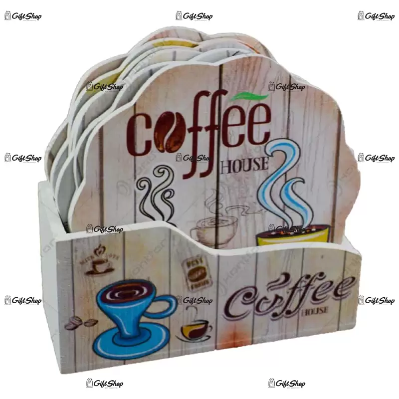 Set 6 suporturi cu carcasa pentru pahare – design coffee c