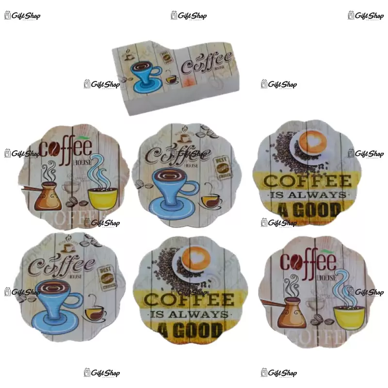 Set 6 suporturi cu carcasa pentru pahare – design coffee c