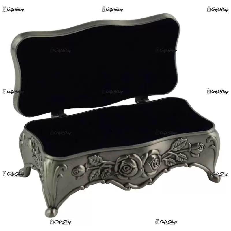 Cutie metalica pentru bijuterii – design antic cu flori b