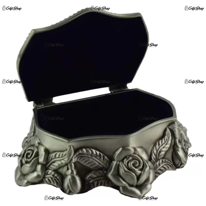 Cutie metalica pentru bijuterii – design antic cu flori
