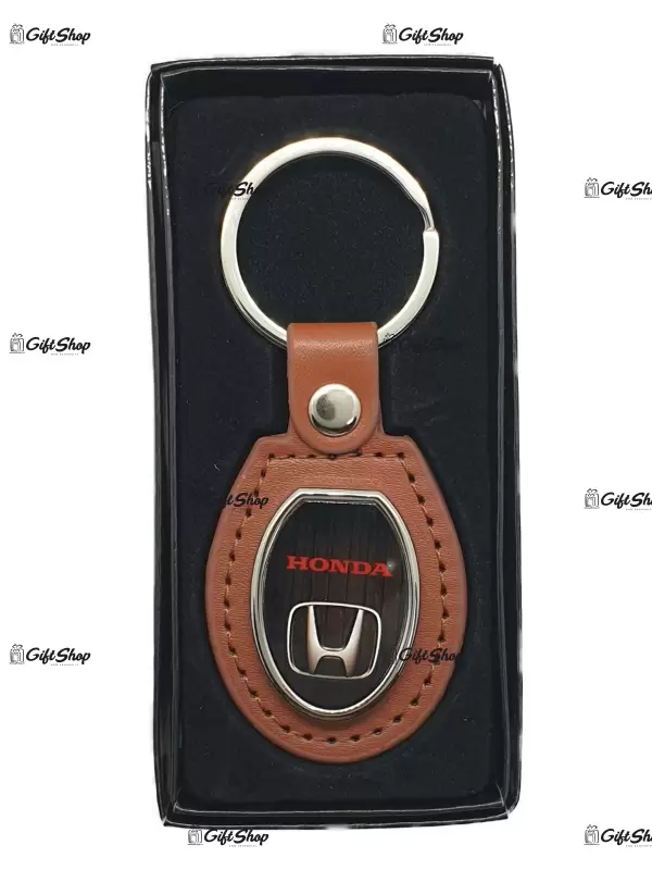 Honda, breloc din metal cu piele maro