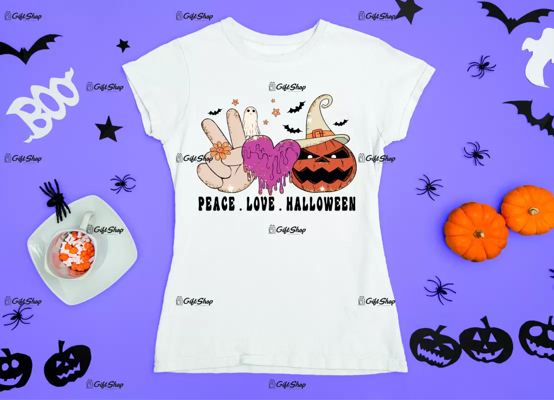 Peace . love . halloween, tricou cu mesaj