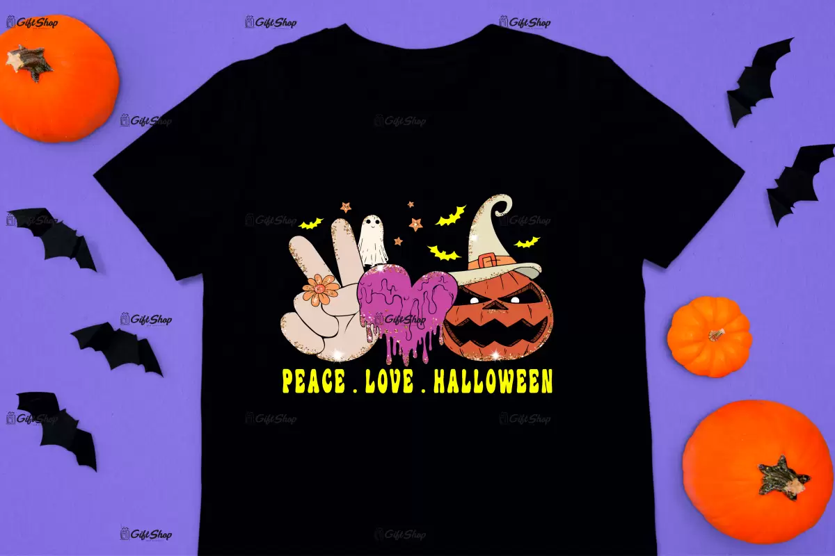Peace . love . halloween, tricou cu mesaj