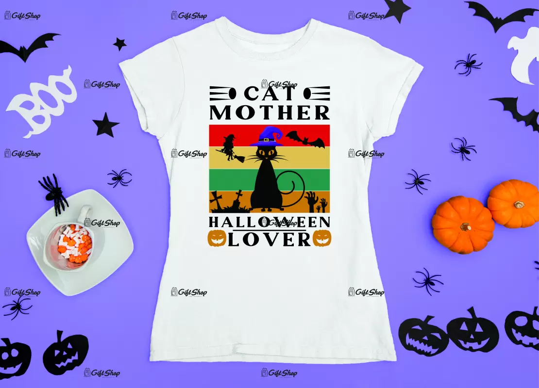 Cat mother halloween lover, tricou cu mesaj