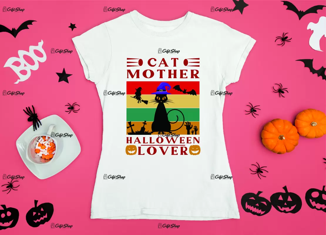 Cat mother halloween lover, tricou cu mesaj