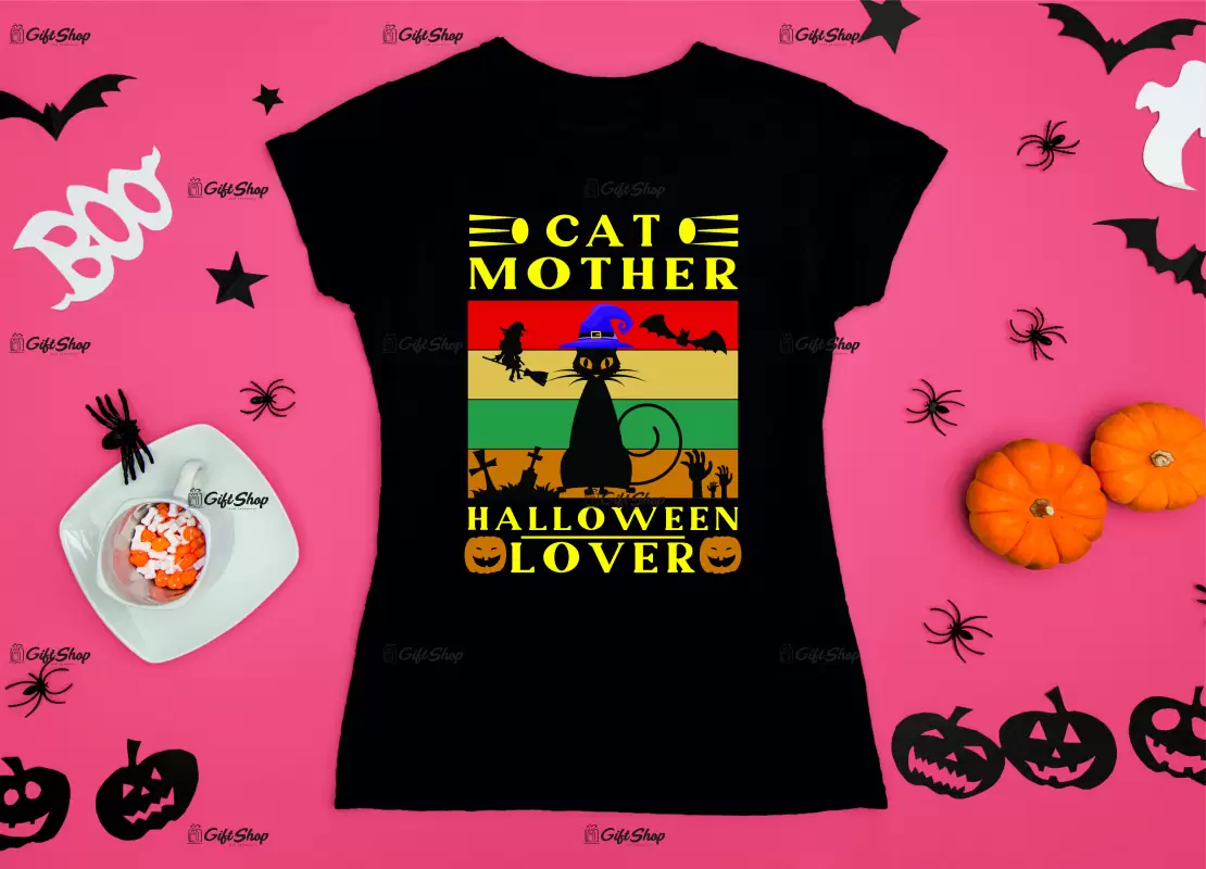 Cat mother halloween lover, tricou cu mesaj