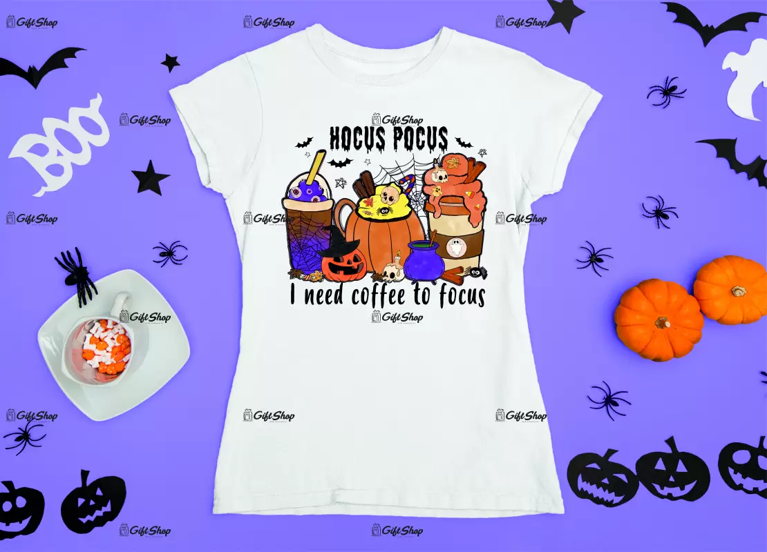 Hocus pocus i need coffee to focus, tricou cu mesaj