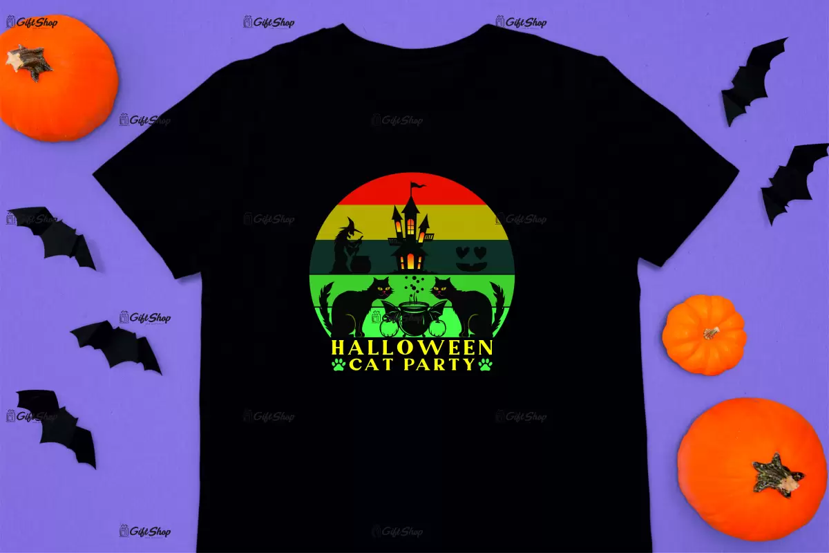 Halloween cat party, tricou cu mesaj