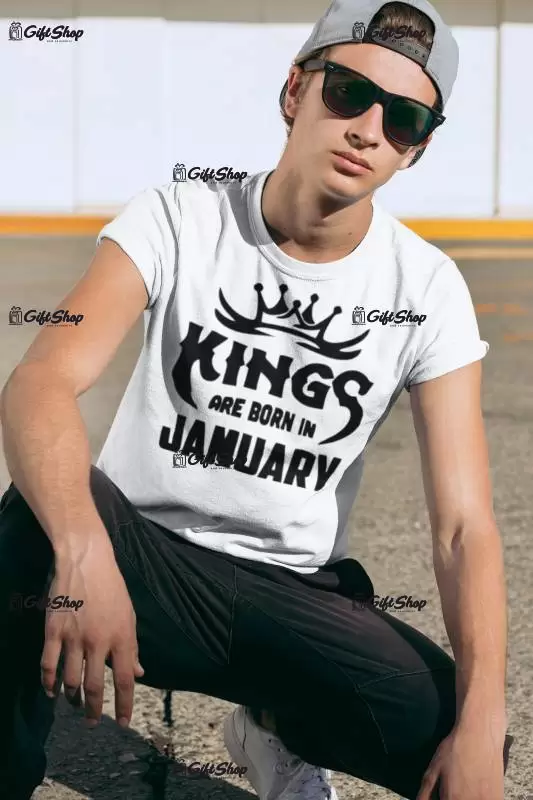 Kings are born in..., se alege luna pentru grafica, tricou cu mesaj