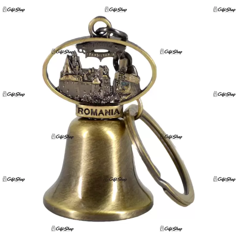 Breloc din alama in forma de clopotel – castelul bran, vlad tepes & romania