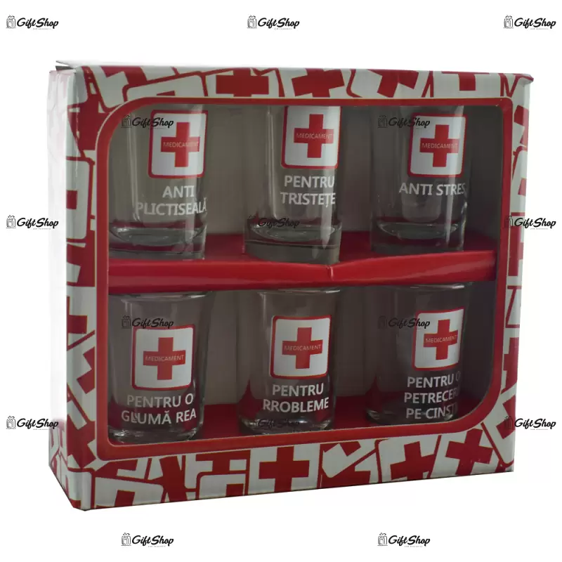 Medicament pentru…set 6 pahare shot din sticla 35 ml