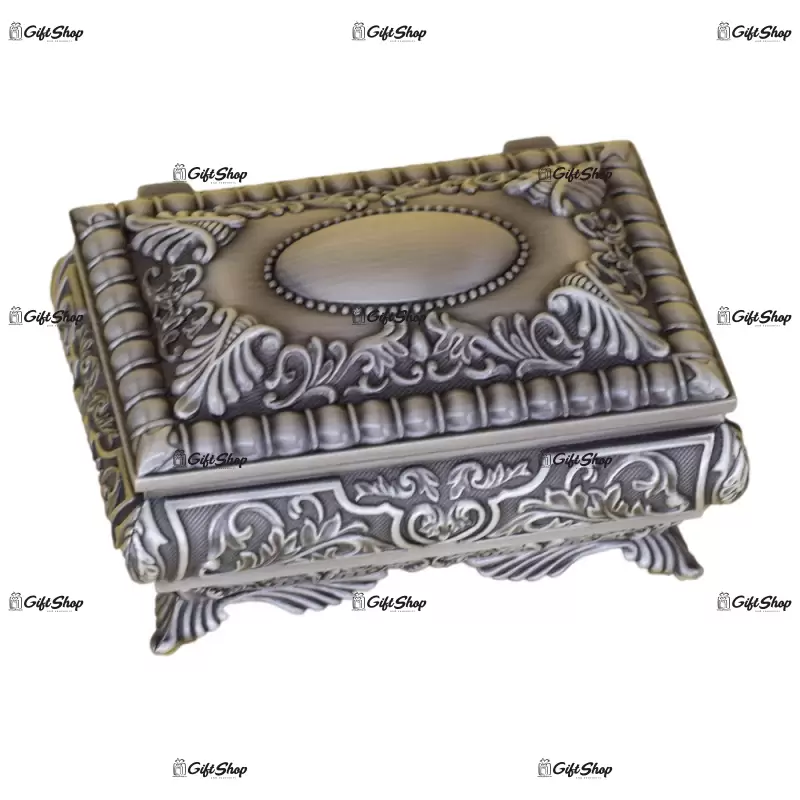 Caseta bijuterii din metal cu capac si cu picioare, elegant metal