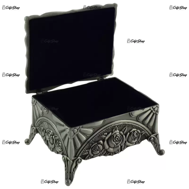 Caseta pentru bijuterii din metal cu capac si picioare inalte – elegant metal