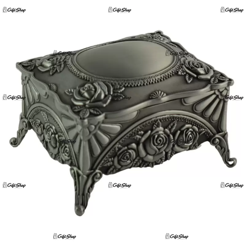Caseta pentru bijuterii din metal cu capac si picioare inalte – elegant metal