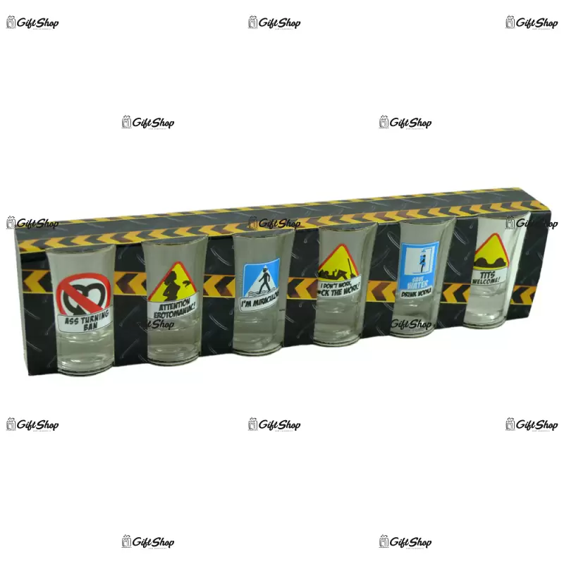 Indicatoare zburdalnice, set 6 pahare pentru shot-uri cu mesaje