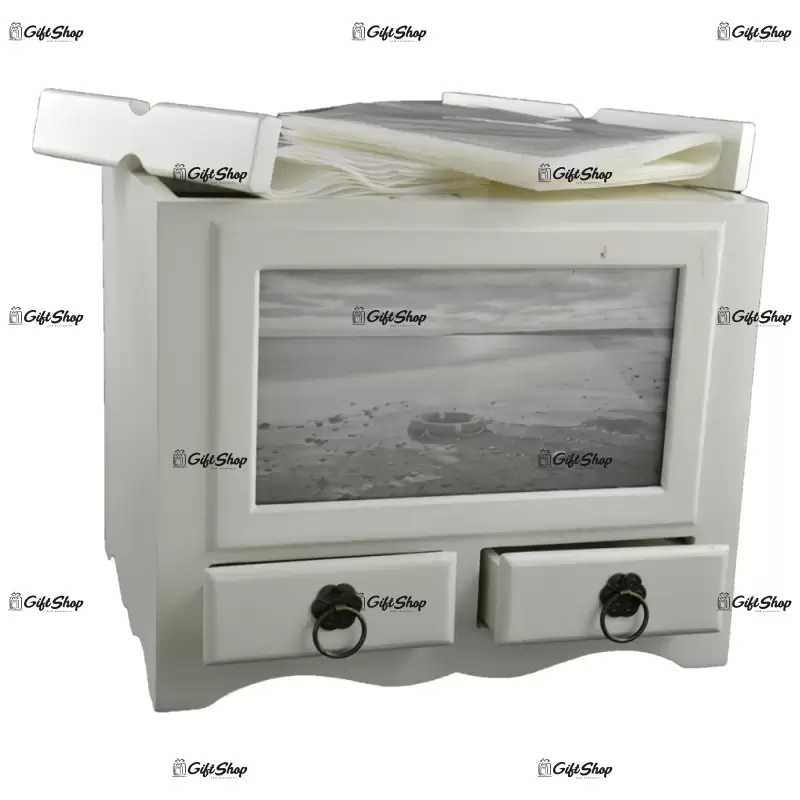 Album pentru fotografii realizat din lemn cu doua sertare alb – design elegant