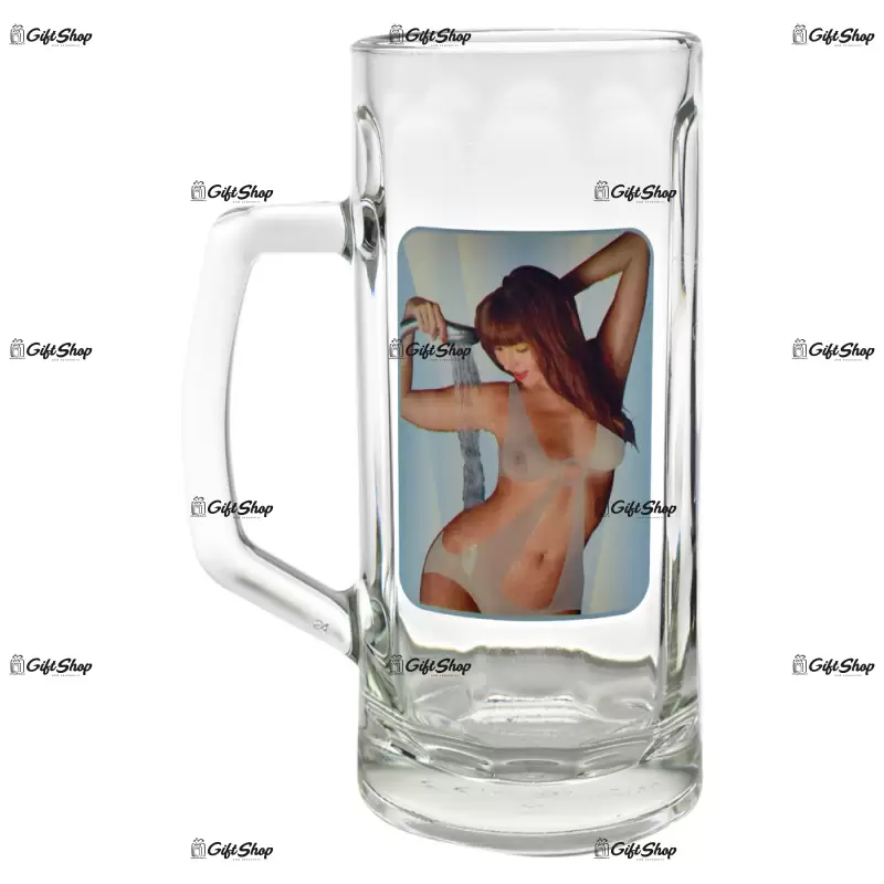 Halba de bere cu imagine de femeie termica in cutie decorativa e