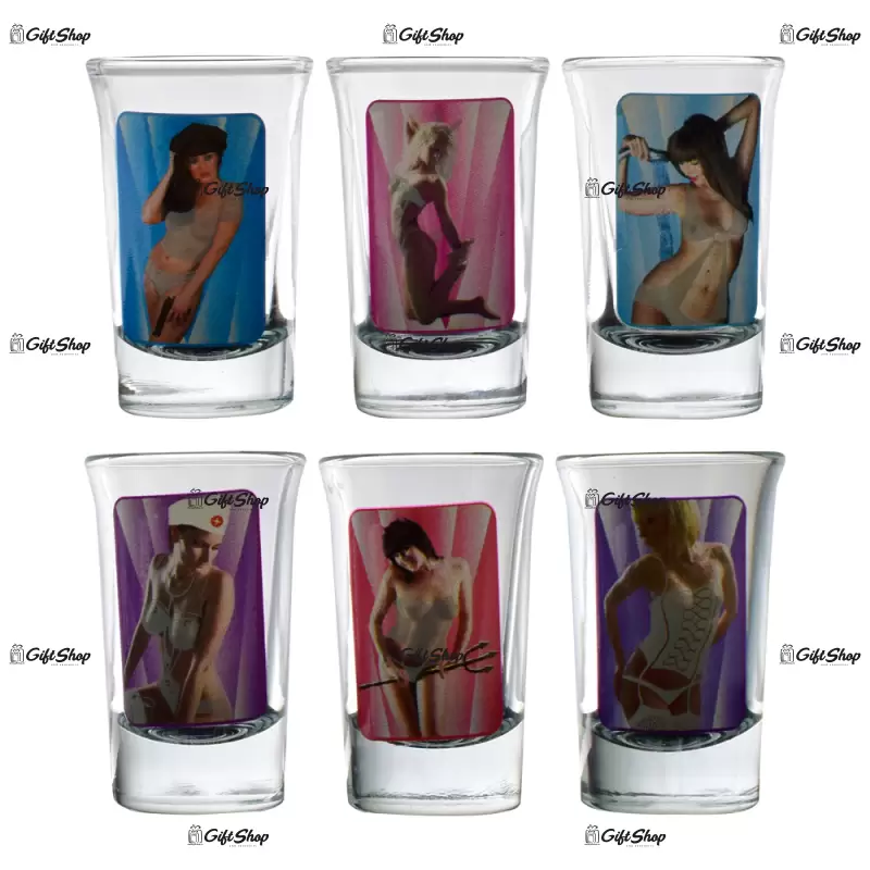 Strip club women. set 6 pahare shot-uri cu imagini de femeie termice in cutie decorativa ii