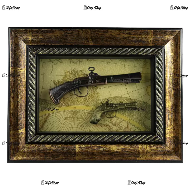 Tablou decorativ cu doua arme realizate din lemn si metal – design vintage c