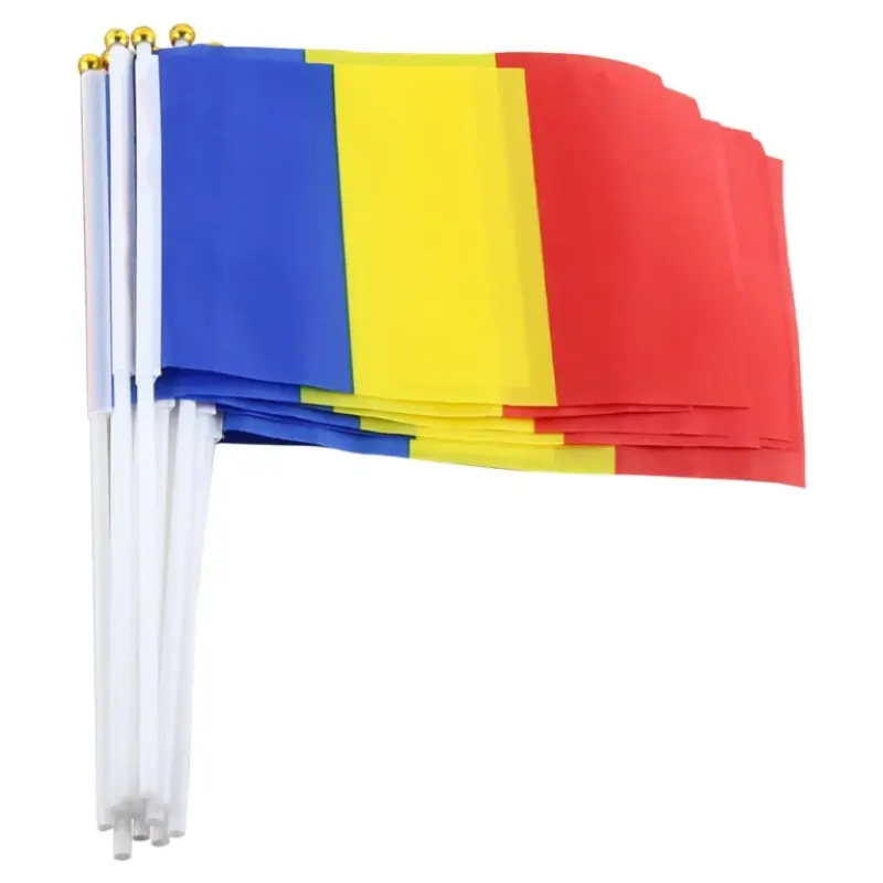 Steag tricolor cu bat, romania, 14x21