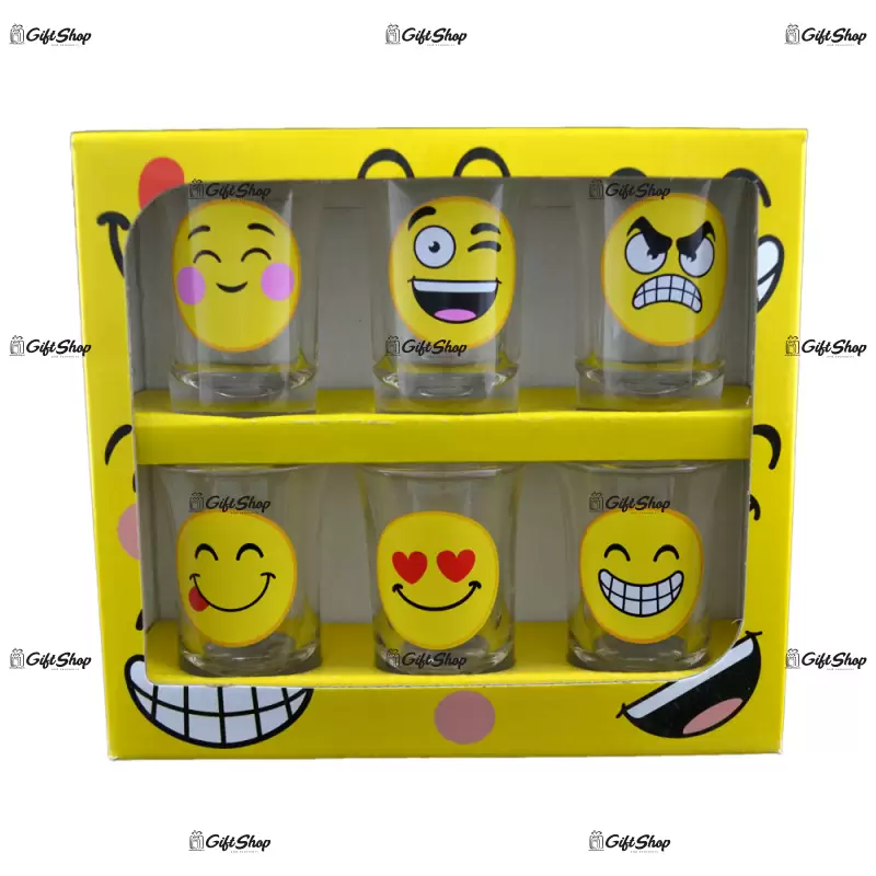 Emoji, set 6 pahare pentru shot-uri realizate din sticla
