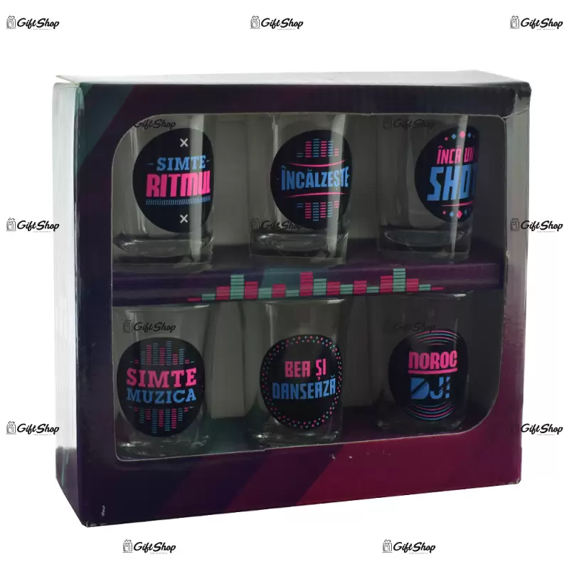 Disco, set 6 pahare pentru shot-uri in cutie decorativa