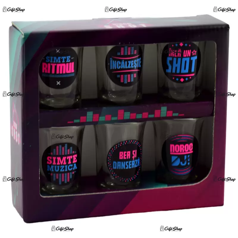 Disco, set 6 pahare pentru shot-uri in cutie decorativa