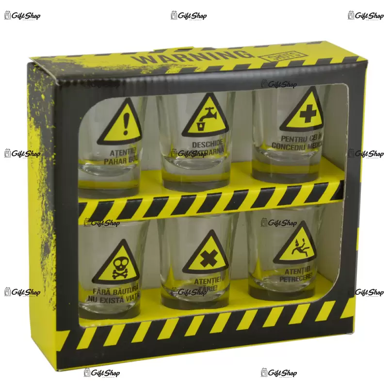 Warning signs, set 6 pahare realizate din sticla