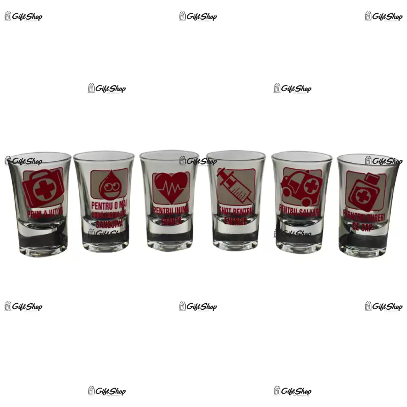 Medicament, set 6 pahare tip shot realizate din sticla cu mesaj