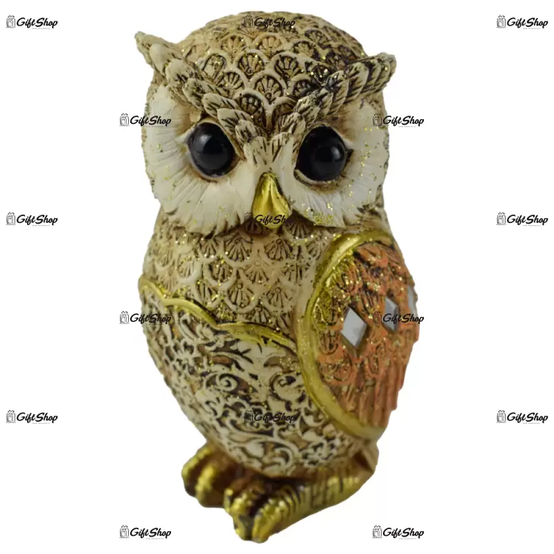 Figurina bufnita din rasina aurie 10 cm stanga