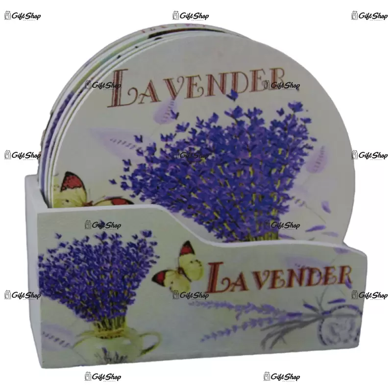 Set 6 suporturi pahare din lemn 10 cm lavender