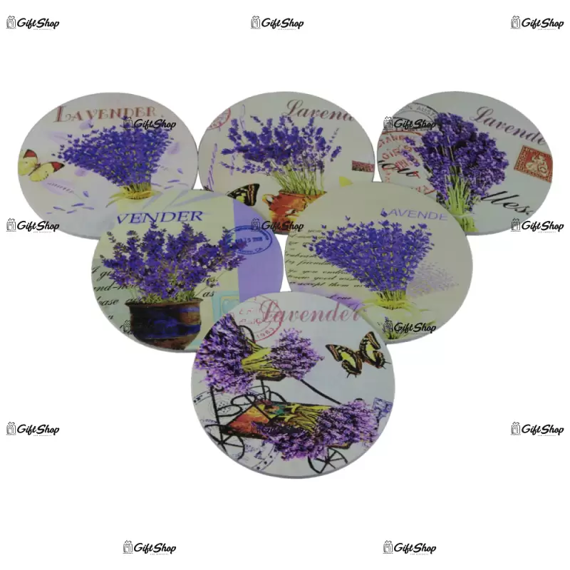 Set 6 suporturi pahare din lemn 10 cm lavender