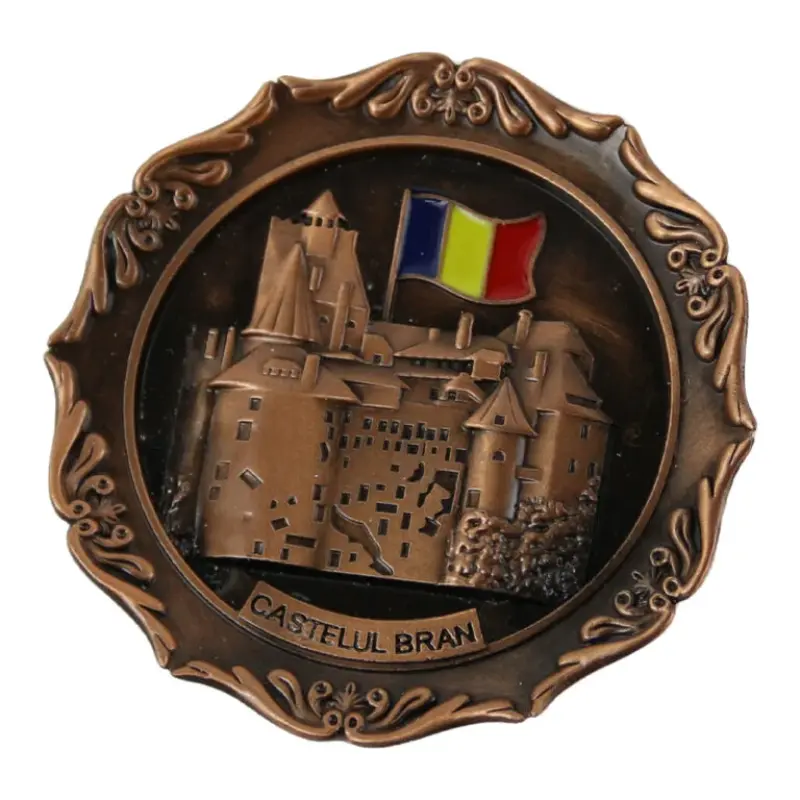 Castelul bran, magnet rotund frigider din metal, 7 cm
