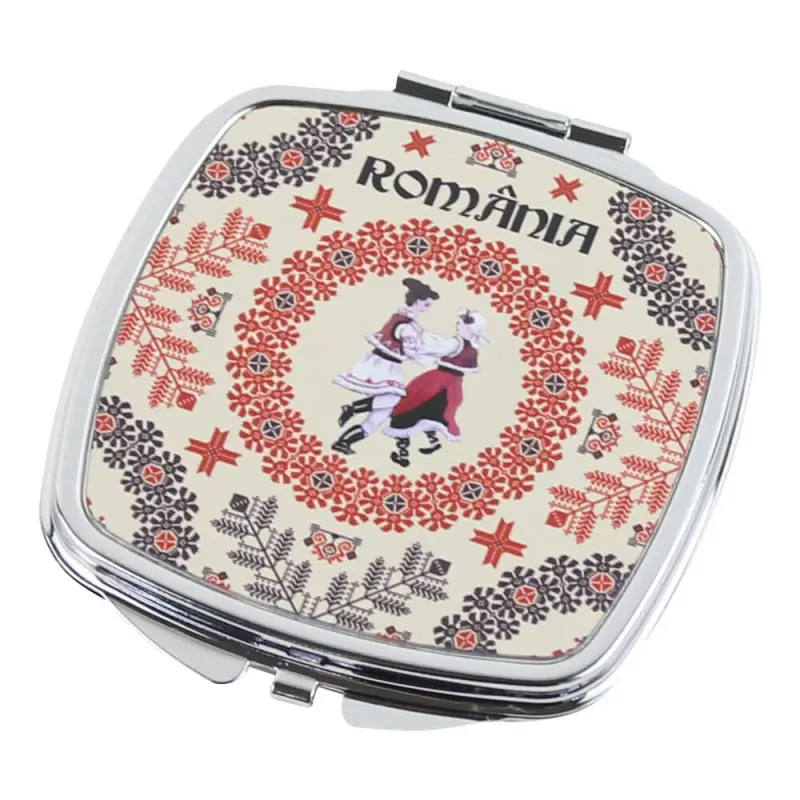 Dansatori populari, romania, oglinda din metal, 6x7 cm