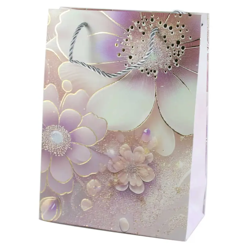 Punga cadou 18×24 cm, flori cu sclipici