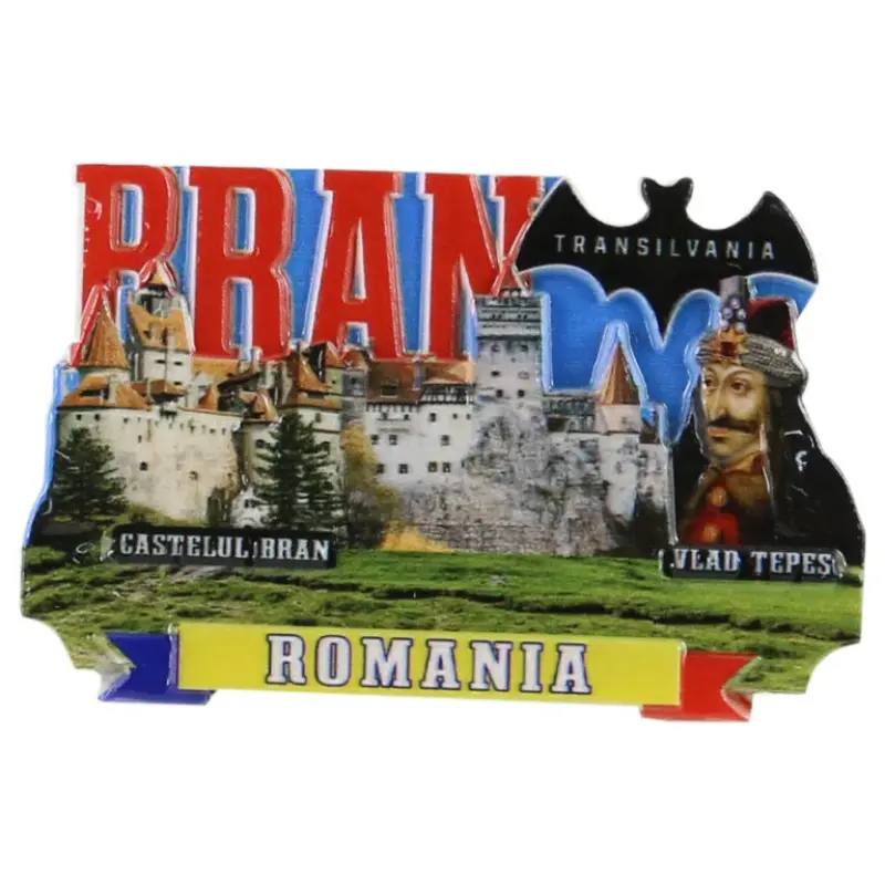 Castelul bran, vlad tepes, magnet de frigider din rasina, 8x5cm