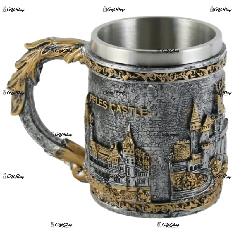 Cana din metal si rasina, romania, castele 9×11 cm