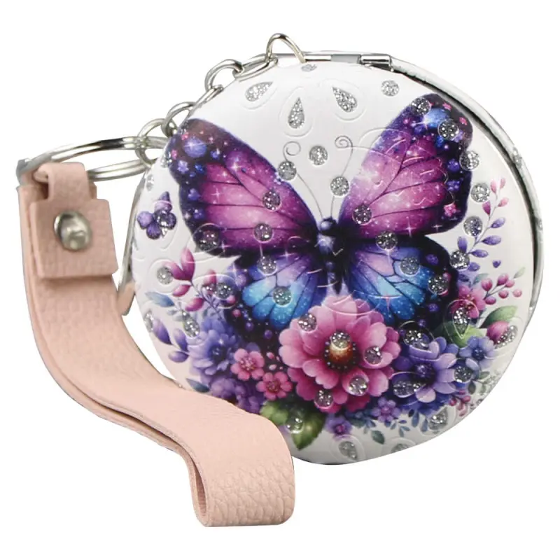 Oglinda de buzunar cu breloc 7 cm, din metal, fluture
