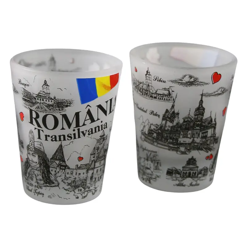Set 2 pahare tarie din sticla romania transilvania castele