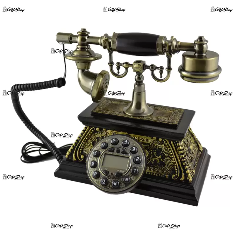 Telefon antic realizat din lemn cu model baroc
