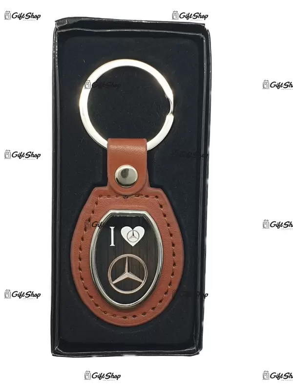 Mercedes, breloc din metal cu piele maro