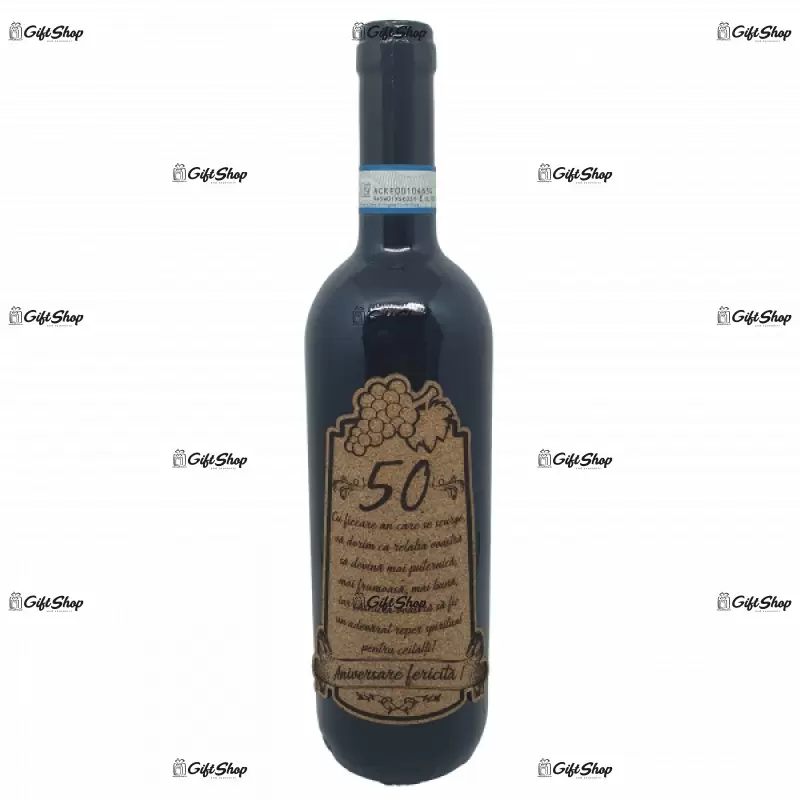 Aniversare fericita 50 de ani, vin rosu cabernet sauvignon, demisec, 750ml, 13.5% alcool