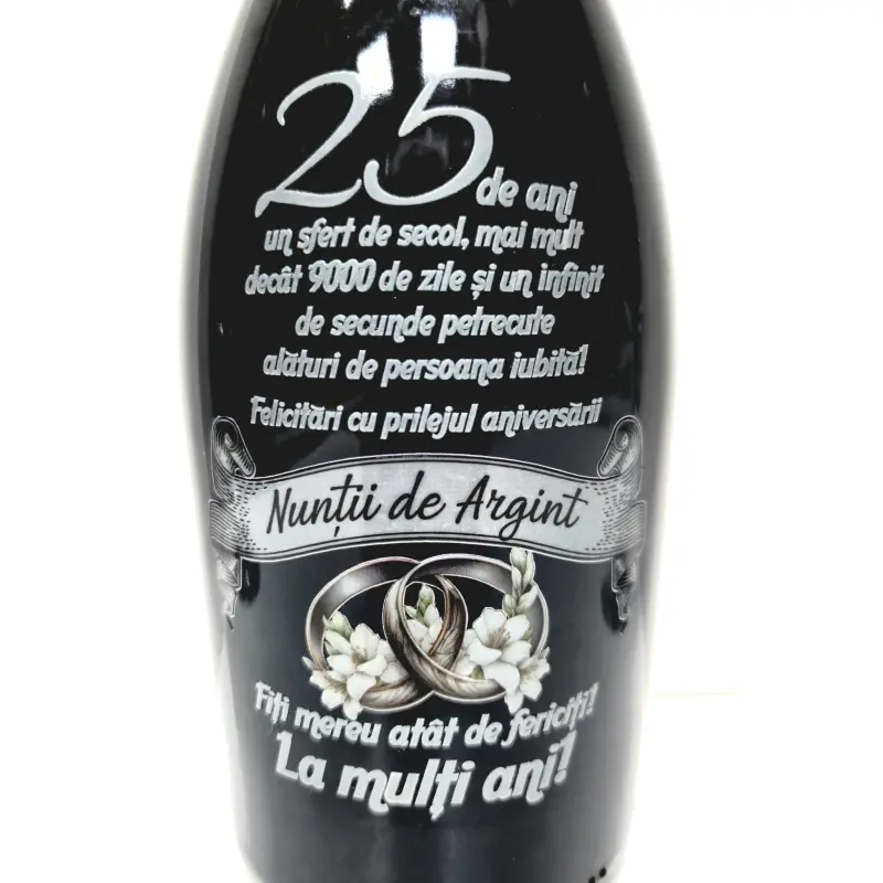 Aniversare 25 ani casatorie, pachet zarea crystal collection, fine moments, demisec 0.75l + 2 pahare, personalizat