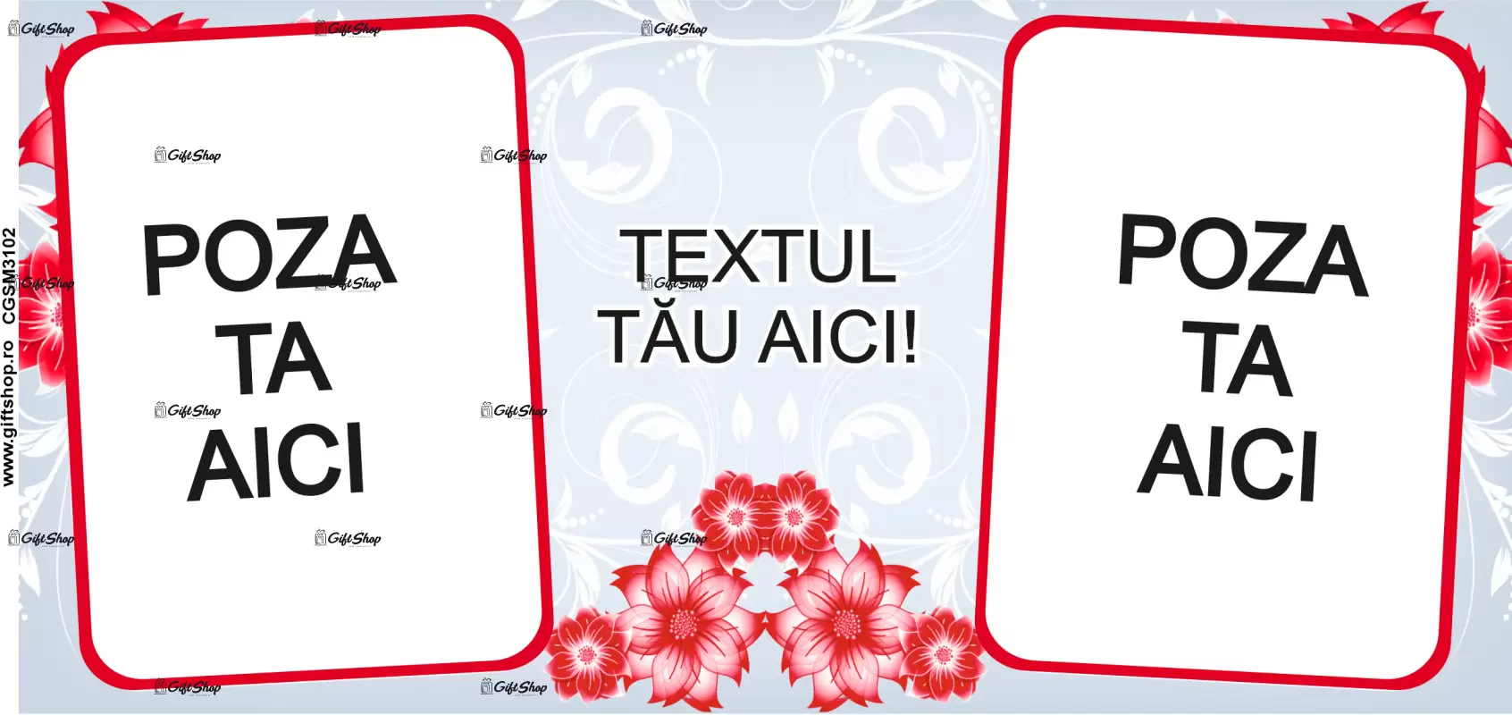 Cana, personalizata cu  2 poze si 1 text, 330ml, model 3102