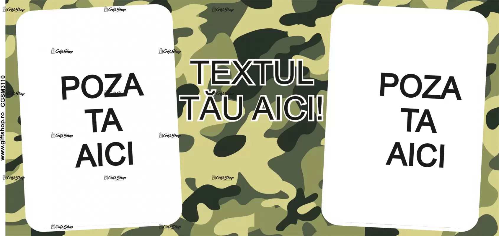 Cana, personalizata cu  2 poze si 1 text, 330ml, model  3110