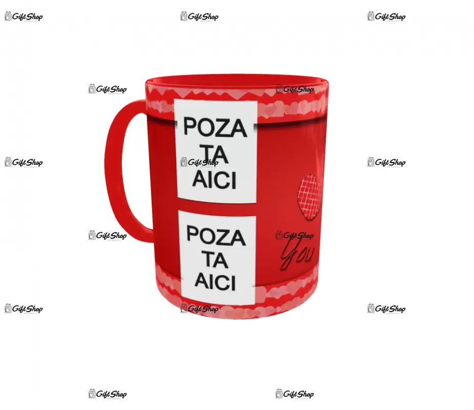 Cana, personalizata cu  3 poze si 1 text, 330ml, model 3115