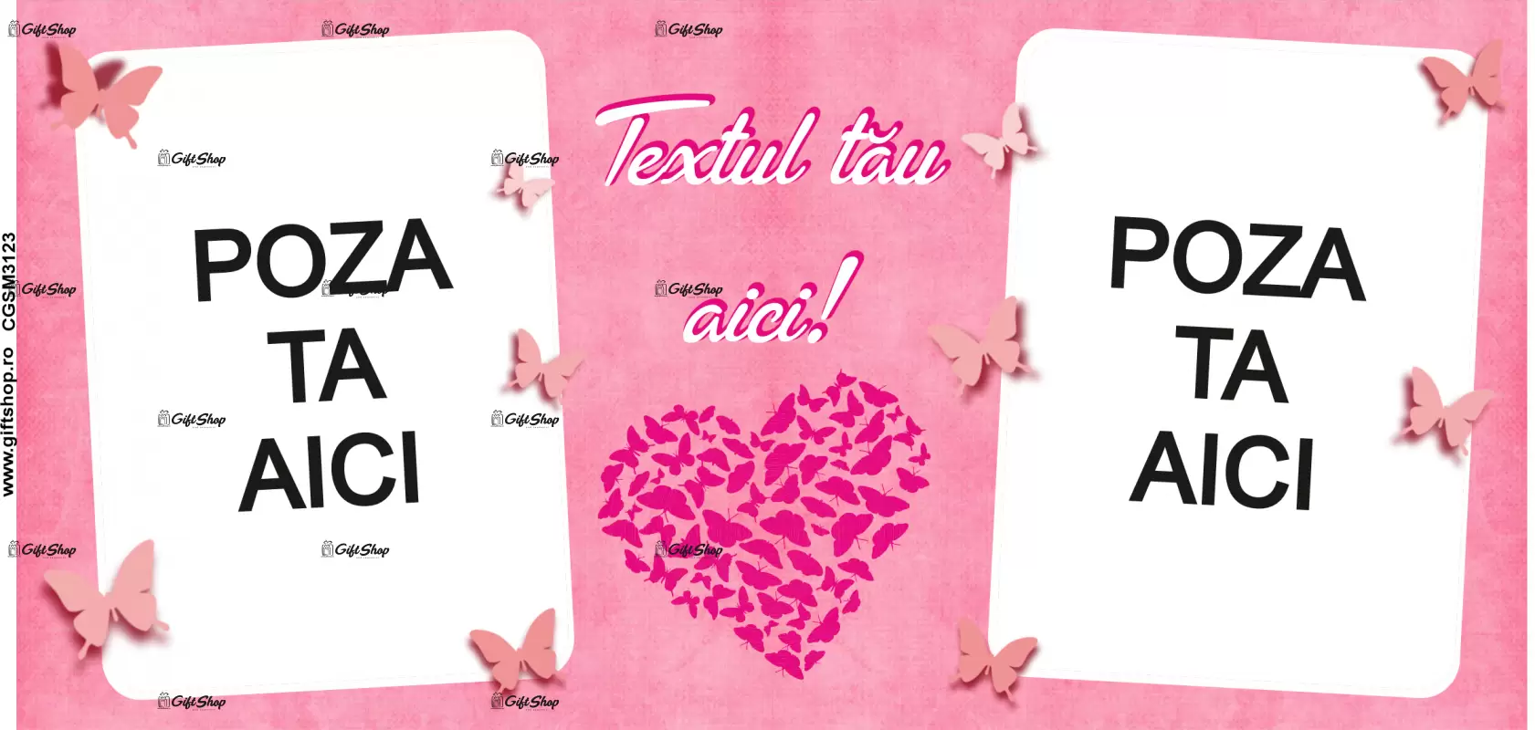 Cana, personalizata cu 2 poze si 1 text, 330ml, model 3123
